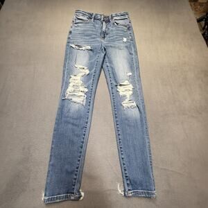American Eagle Jeans Womens 2 Blue High Rise Jegging Distressed Stretch Denim